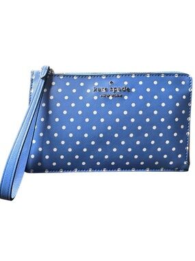 kate spade Blue and White Polka Dot Wristlet Clutch